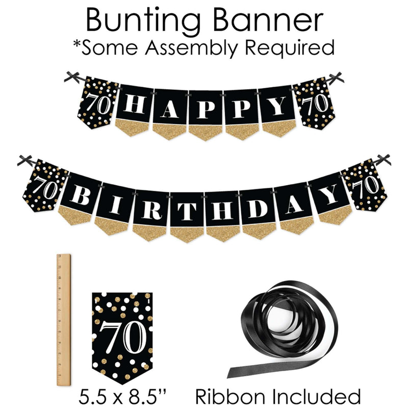 Adult 70th Birthday - Gold - Banner and Photo Booth Decorations - Birthday Party Supplies Kit - Doterrific Bundle