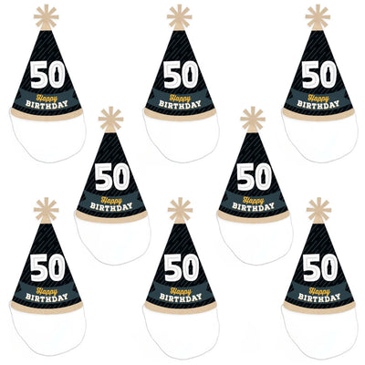 Cheers and Beers to 50 Years - Cone Happy Birthday Party Hats for Adults - Set of 8 (Standard Size)