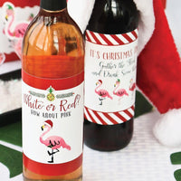 Flamingle Bells - Tropical Flamingo Christmas Decorations for Women and Men - Wine Bottle Label Stickers - Set of 4