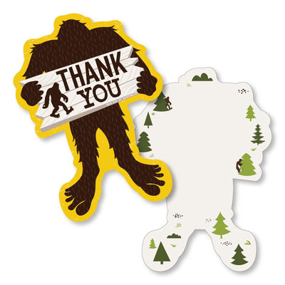 Sasquatch Crossing - Shaped Thank You Cards - Bigfoot Party or Birthday Party Thank You Note Cards with Envelopes - Set of 12