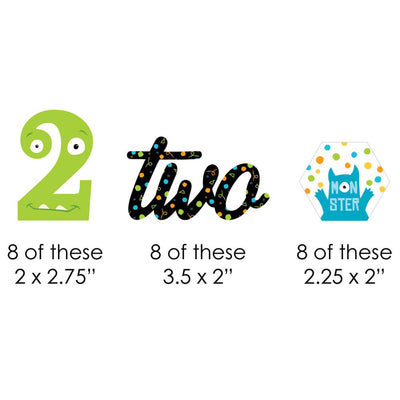 2nd Birthday Monster Bash - DIY Shaped Little Monster Second Birthday Party Cut-Outs - 24 ct