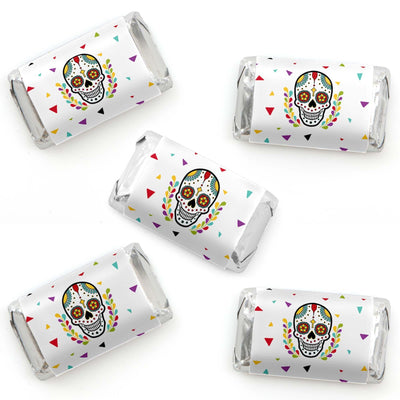 Day Of The Dead - Mini Candy Bar Wrapper Stickers - Halloween Sugar Skull Party Small Favors - 40 Count
