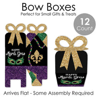 Mardi Gras - Square Favor Gift Boxes - Masquerade Party Bow Boxes - Set of 12