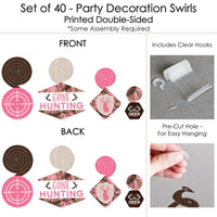 Pink Gone Hunting - Deer Hunting Girl Camo Baby Shower or Birthday Party Hanging Decor - Party Decoration Swirls - Set of 40