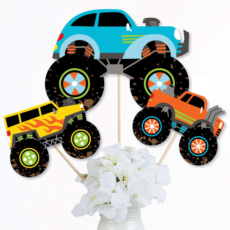 Smash and Crash - Monster Truck - Boy Birthday Party Centerpiece Sticks - Table Toppers - Set of 15