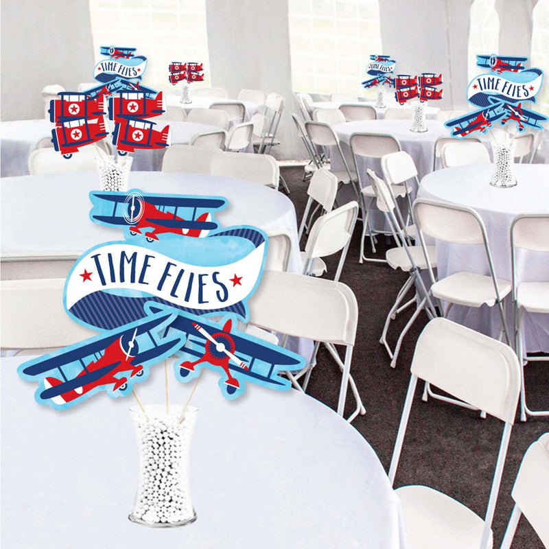 Taking Flight - Airplane - Vintage Plane Baby Shower or Birthday Party Centerpiece Sticks - Showstopper Table Toppers - 35 Pieces