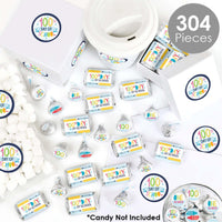 Happy 100th Day of School - Mini Candy Bar Wrappers, Round Candy Stickers and Circle Stickers - 100 Days Party Candy Favor Sticker Kit - 304 Pieces