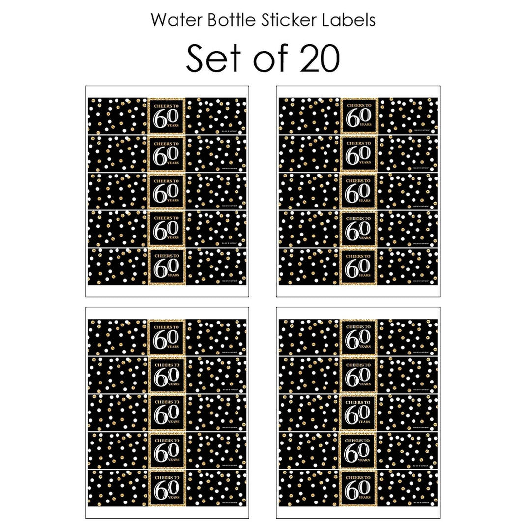 Adult 60th Birthday - Gold - Birthday Party Water Bottle Sticker Labels - Set of 20