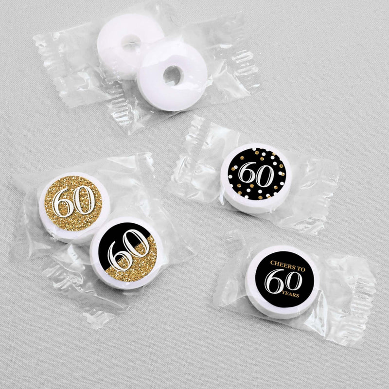 Adult 60th Birthday - Gold - Round Candy Labels Birthday Party Favors - Fits Hershey&