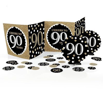Adult 90th Birthday - Gold - Birthday Party Centerpiece and Table Decoration Kit