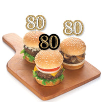 Adult 80th Birthday - Gold - Dessert Cupcake Toppers - Birthday Party Clear Treat Picks - Set of 24