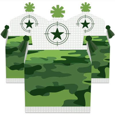 Camo Hero - Treat Box Party Favors - Army Military Camouflage Party Goodie Gable Boxes - Set of 12