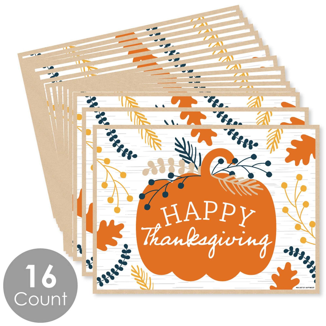 Happy Thanksgiving - Party Table Decorations - Fall Harvest Party Placemats - Set of 16