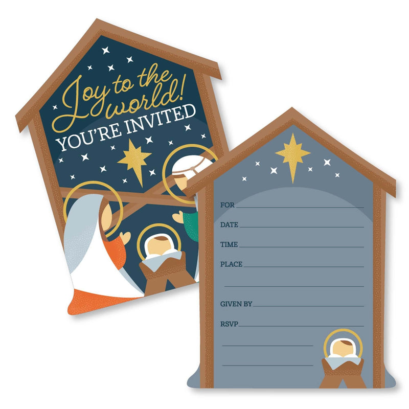 Holy Nativity - Shaped Fill-In Invitations - Manger Scene Religious Christmas Invitation Cards with Envelopes - Set of 12