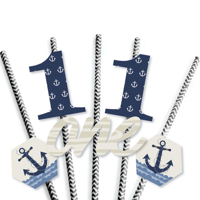 1st Birthday Ahoy - Nautical - Paper Straw Decor - First Birthday Party Striped Decorative Straws - Set of 24