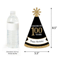 Adult 100th Birthday - Gold - Cone Birthday Party Hats for Adults - Set of 8 (Standard Size)