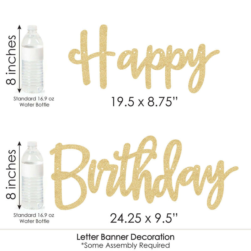 Adult 70th Birthday - Gold - Birthday Party Letter Banner Decoration - 36 Banner Cutouts and No-Mess Real Gold Glitter Happy Birthday Banner Letters