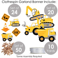 Dig It - Construction Party Zone - Baby Shower or Birthday Party DIY Decorations - Clothespin Garland Banner - 44 Pieces