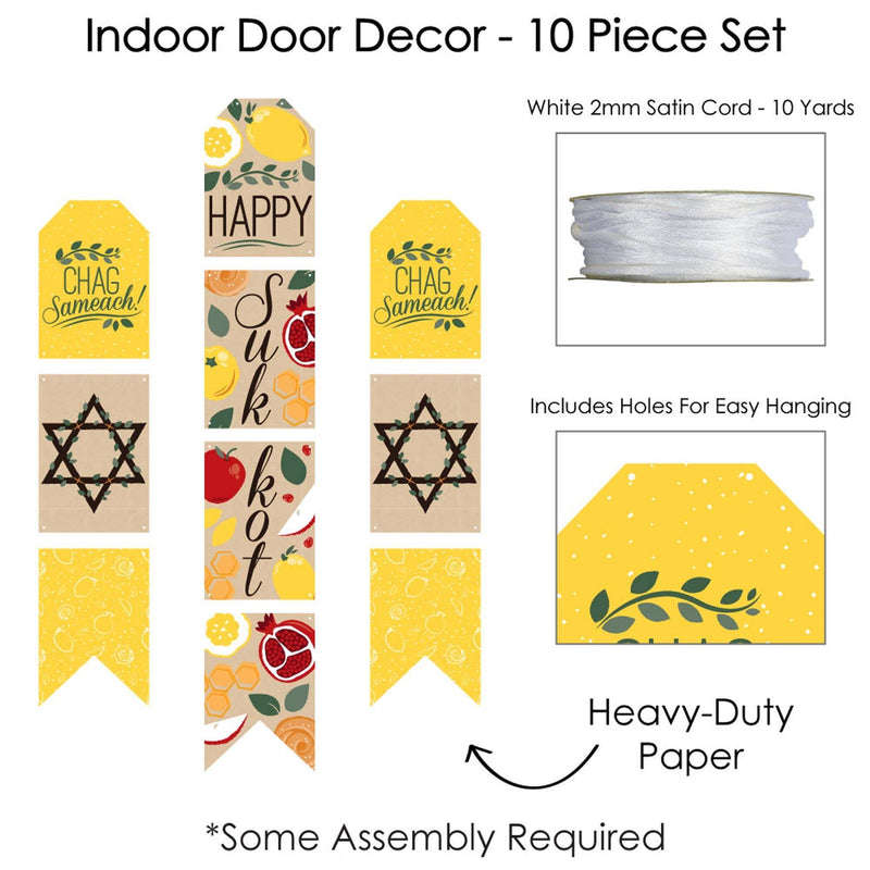 Sukkot - Hanging Vertical Paper Door Banners - Sukkah Jewish Holiday Wall Decoration Kit - Indoor Door Decor