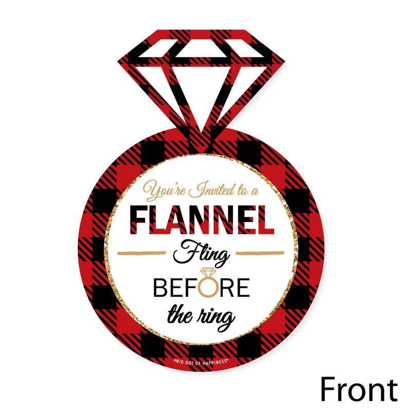 Flannel Fling Before The Ring - Shaped Fill-In Invitations - Buffalo Plaid Bachelorette Party Invitation Cards with Envelopes - Set of 12
