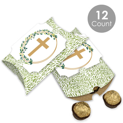 Elegant Cross - Favor Gift Boxes - Religious Party Large Pillow Boxes - Set of 12