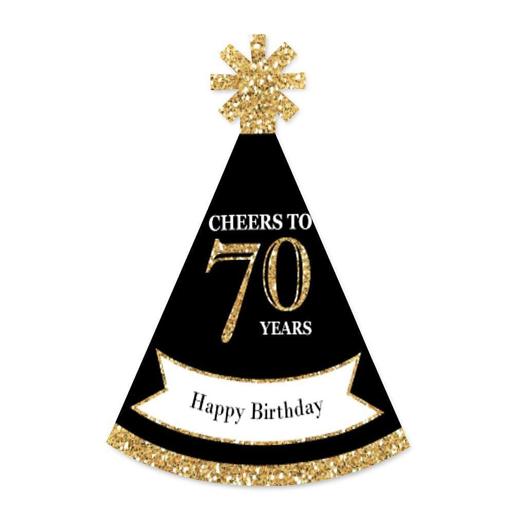 Adult 70th Birthday - Gold - Mini Cone Birthday Party Hats - Small Little Party Hats - Set of 8