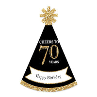 Adult 70th Birthday - Gold - Mini Cone Birthday Party Hats - Small Little Party Hats - Set of 8