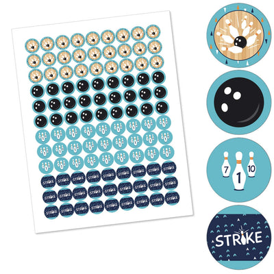 Strike Up the Fun - Bowling - Baby Shower or Birthday Party Round Candy Sticker Favors - Labels Fit Hershey's Kisses - 108 ct