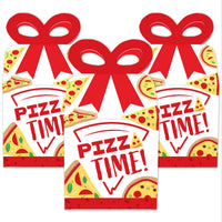 Pizza Party Time - Square Favor Gift Boxes - Baby Shower or Birthday Party Bow Boxes - Set of 12