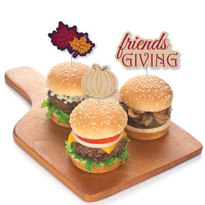 Friends Thanksgiving Feast - Dessert Cupcake Toppers - Friendsgiving Clear Treat Picks - Set of 24