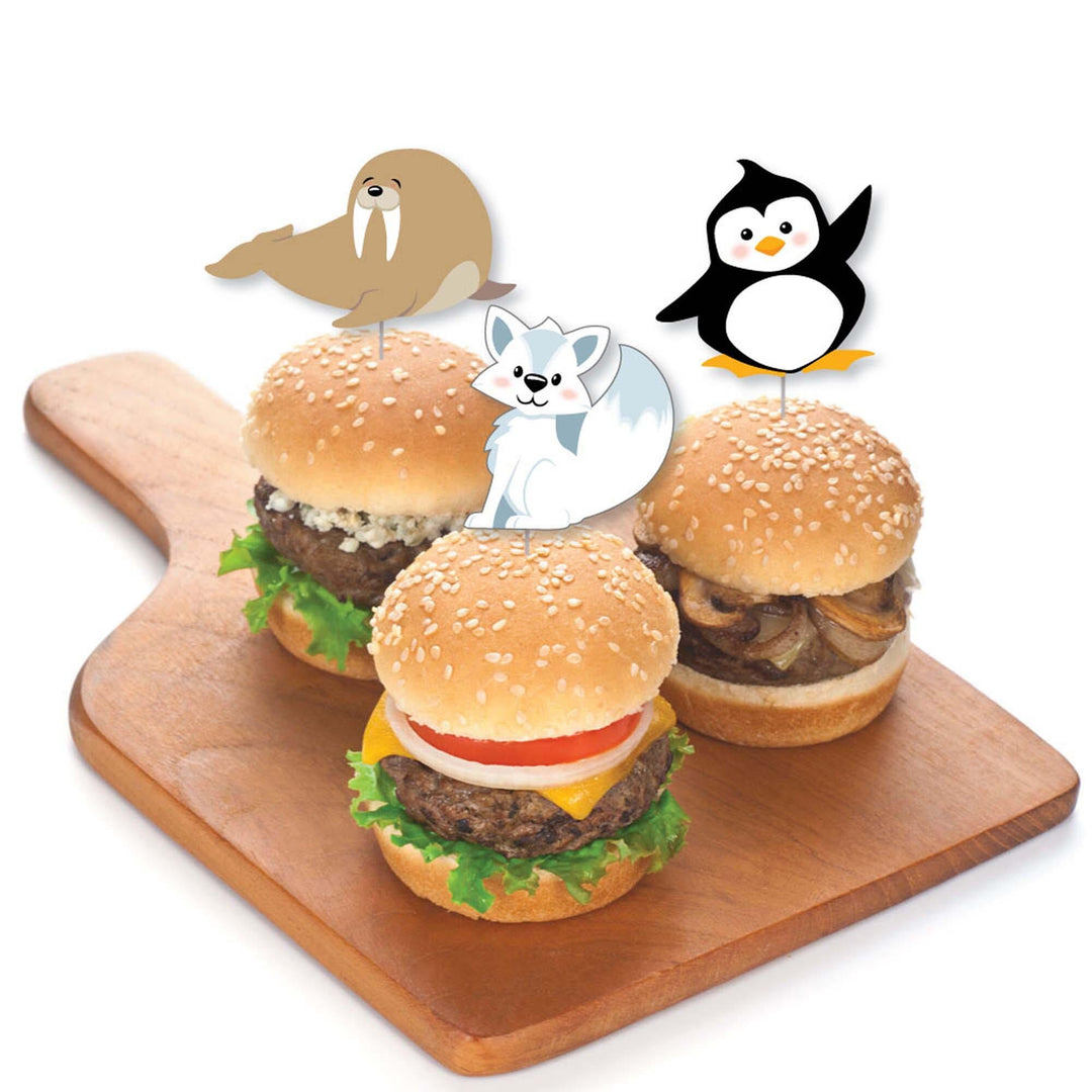 Arctic Polar Animals - Dessert Cupcake Toppers - Winter Baby Shower or Birthday Party Clear Treat Picks - Set of 24
