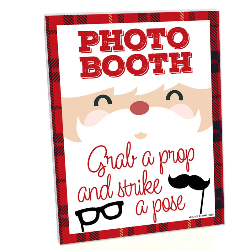 Jolly Santa Claus Photo Booth Sign - Christmas Party Decorations - Printed on Sturdy Plastic Material - 10.5 x 13.75 inches - Sign with Stand - 1 Piece