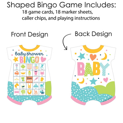 Colorful Baby Shower - Picture Bingo Cards and Markers - Baby Shower Shaped Bingo Game - Set of 18