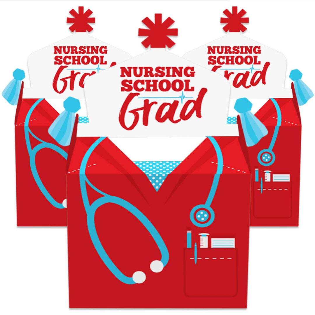 Nurse Graduation - Treat Box Party Favors - Medical Nursing Graduation Party Goodie Gable Boxes - Set of 12