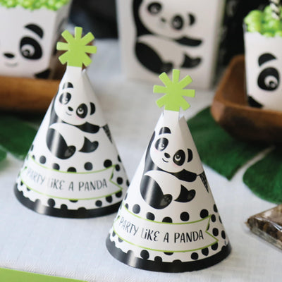 Party Like a Panda Bear - Mini Cone Baby Shower or Birthday Party Hats - Small Little Party Hats - Set of 8