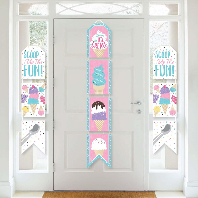 Scoop Up The Fun - Ice Cream - Hanging Vertical Paper Door Banners - Sprinkles Party Wall Decoration Kit - Indoor Door Decor
