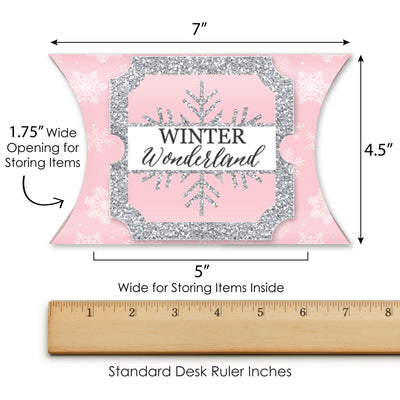 Pink Winter Wonderland - Favor Gift Boxes - Holiday Snowflake Birthday Party and Baby Shower Large Pillow Boxes - Set of 12