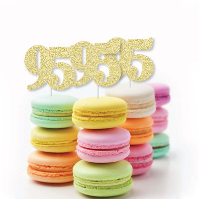 Gold Glitter 95 - No-Mess Real Gold Glitter Dessert Cupcake Toppers - 95th Birthday Party Clear Treat Picks - Set of 24