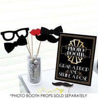 Roaring 20's Photo Booth Sign - 1920s Art Deco Jazz Party Decorations - Printed on Sturdy Plastic Material - 10.5 x 13.75 inches - Sign with Stand - 1 Piece