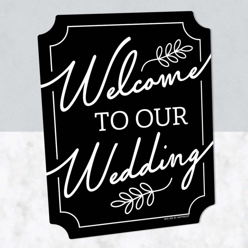 Black Welcome To Our Wedding Sign - Wedding Ceremony Decorations - Printed on Sturdy Plastic Material - 10.5 x 13.75 inches - Sign with Stand - 1 Piece