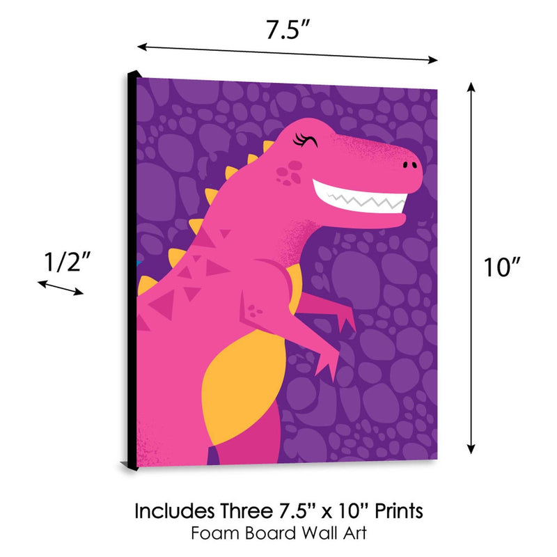 Roar Dinosaur Girl - Girl Dino Mite T-Rex Nursery Wall Art and Kids Room Decor - 7.5 x 10 inches - Set of 3 Prints