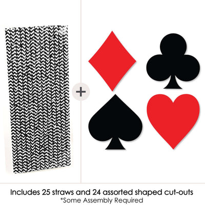Las Vegas - Paper Straw Decor - Casino Party Striped Decorative Straws - Set of 24