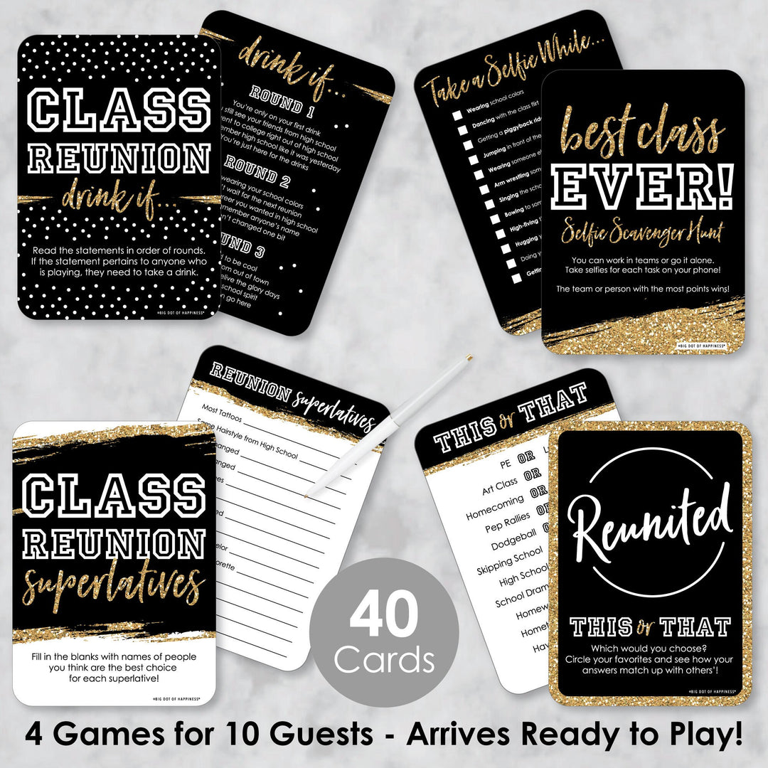 Reunited - 4 School Class Reunion Party Games - 10 Cards Each - Gamerific Bundle
