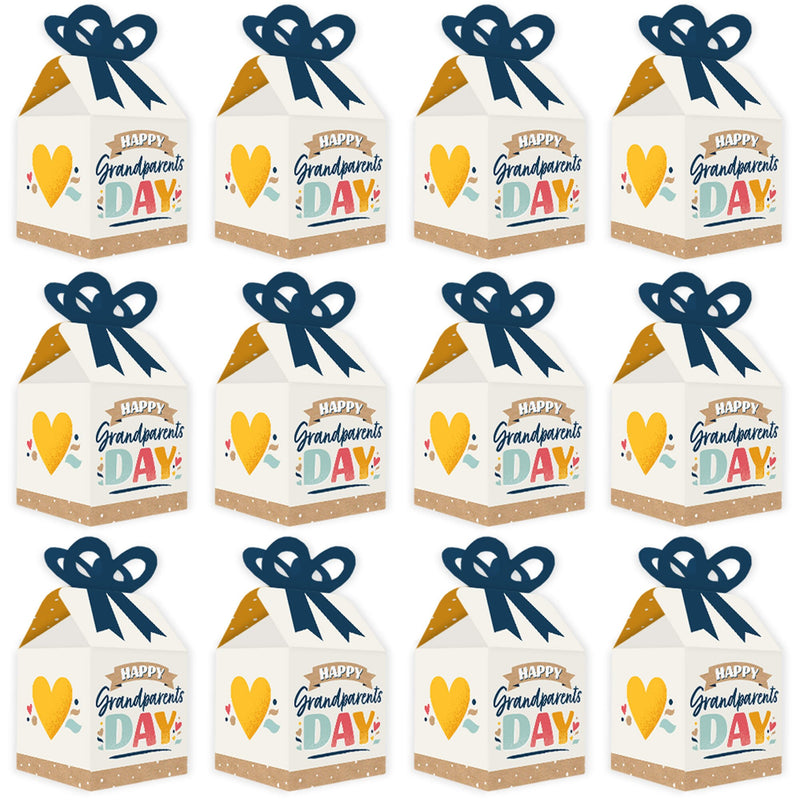 Happy Grandparents Day - Square Favor Gift Boxes - Grandma & Grandpa Party Bow Boxes - Set of 12