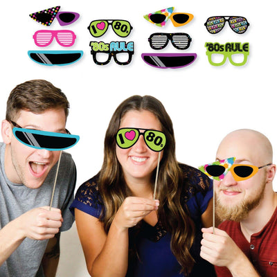 80's Retro Glasses - Paper Card Stock Totally 1980s Party Photo Booth Props Kit - 10 Count