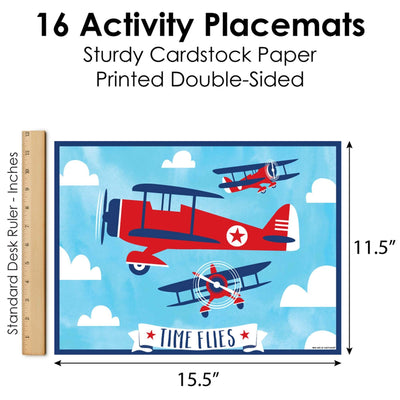 Taking Flight - Airplane - Paper Vintage Plane Birthday Party Coloring Sheets - Activity Placemats - Set of 16