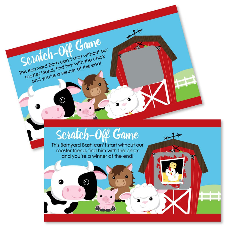 Farm Animals - Barnyard Baby Shower or Birthday Party Game Scratch Off Cards - 22 Count