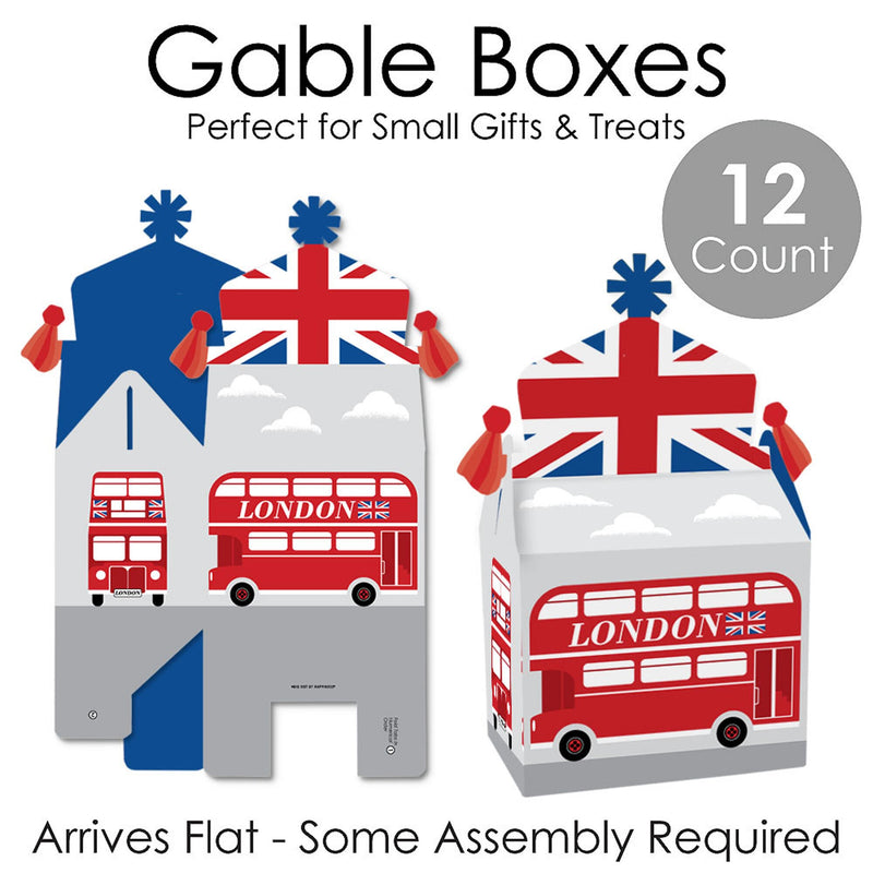 Cheerio, London - Treat Box Party Favors - British UK Party Goodie Gable Boxes - Set of 12