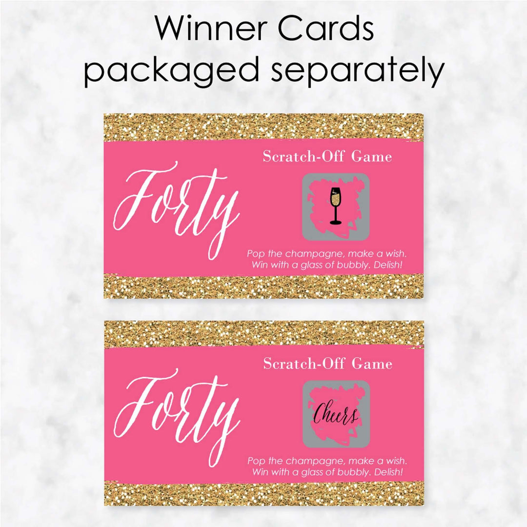 Chic 40th Birthday - Pink and Gold - Birthday Party Game Scratch Off Cards - 22 ct