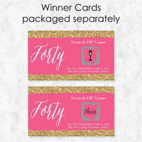 Chic 40th Birthday - Pink and Gold - Birthday Party Game Scratch Off Cards - 22 ct
